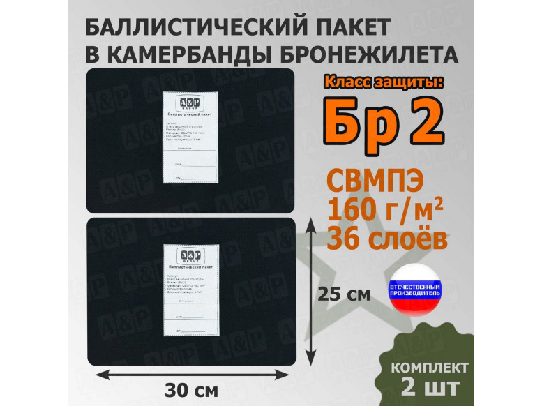 Баллистические пакеты в камербанды бронежилета. 30x25 см. Класс защитной структуры Бр 2.